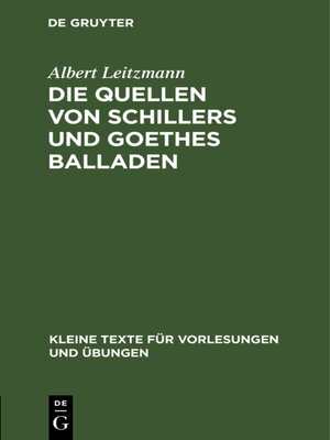 cover image of Die Quellen von Schillers und Goethes Balladen